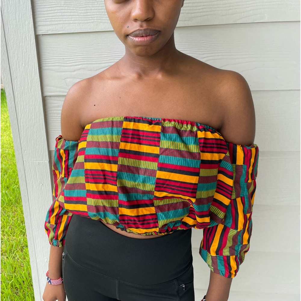 Yellow, red African print shirt